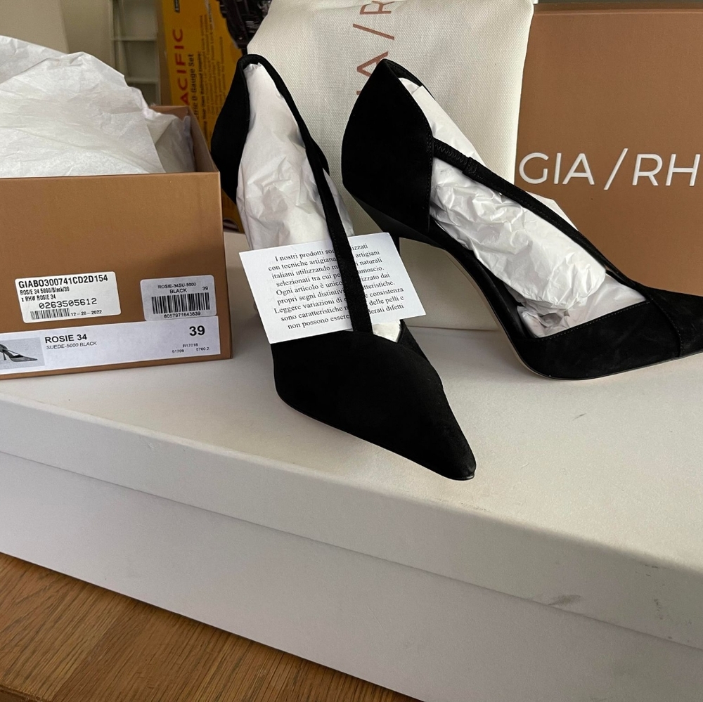 Black suede pumps